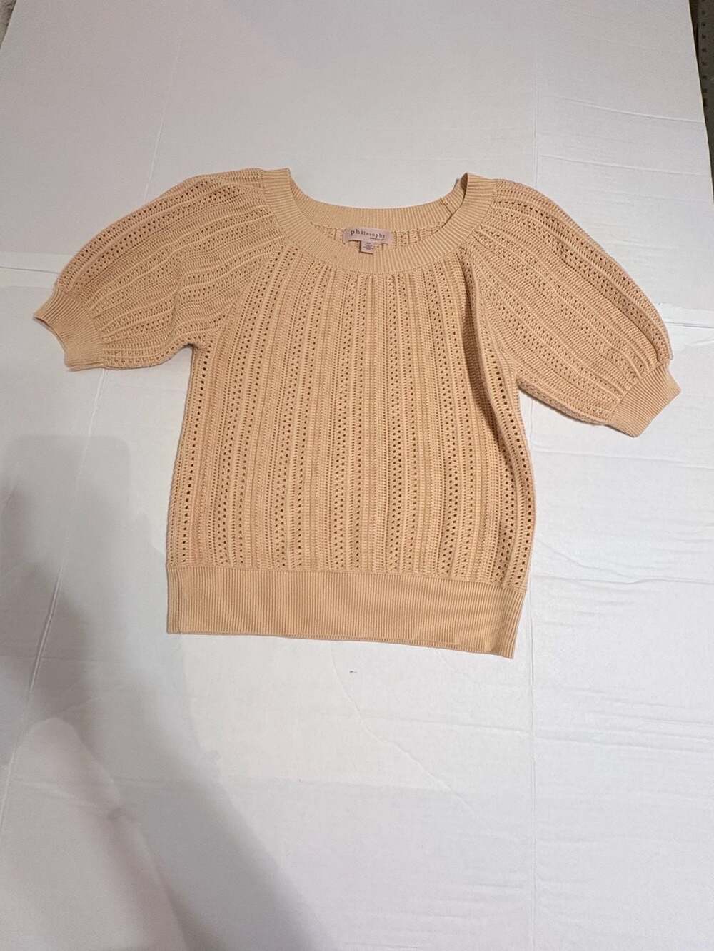 Philosophy Republic Clothing Women's Puff Sleeve Pointelle Knit Sweater #1062 - Picture 4 of 8